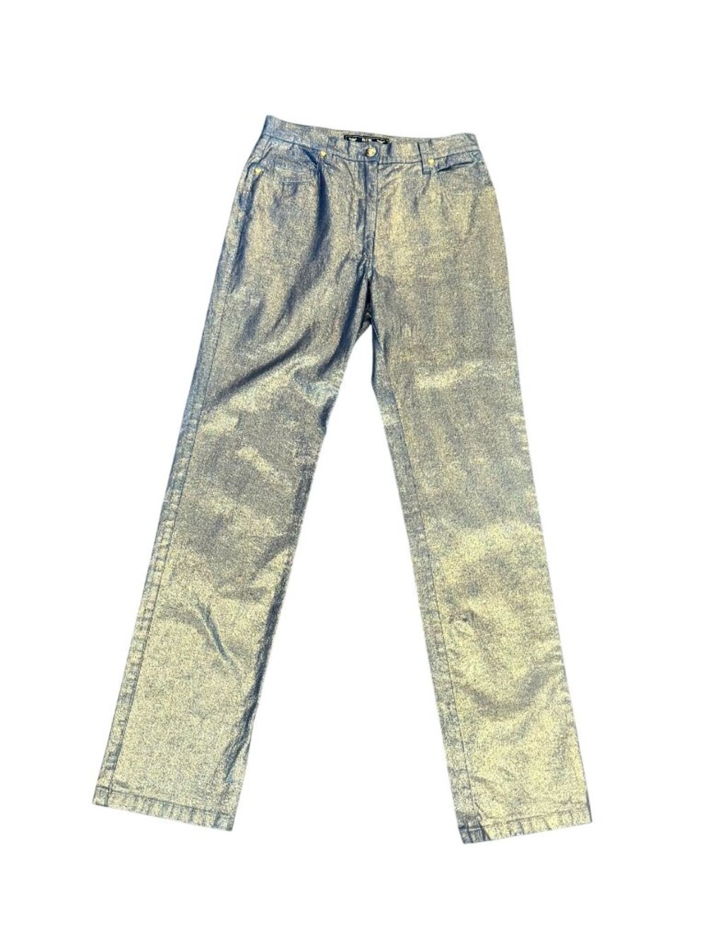 MCM Womens Metallic Gold Denim Straight Leg Jeans Size 44/6